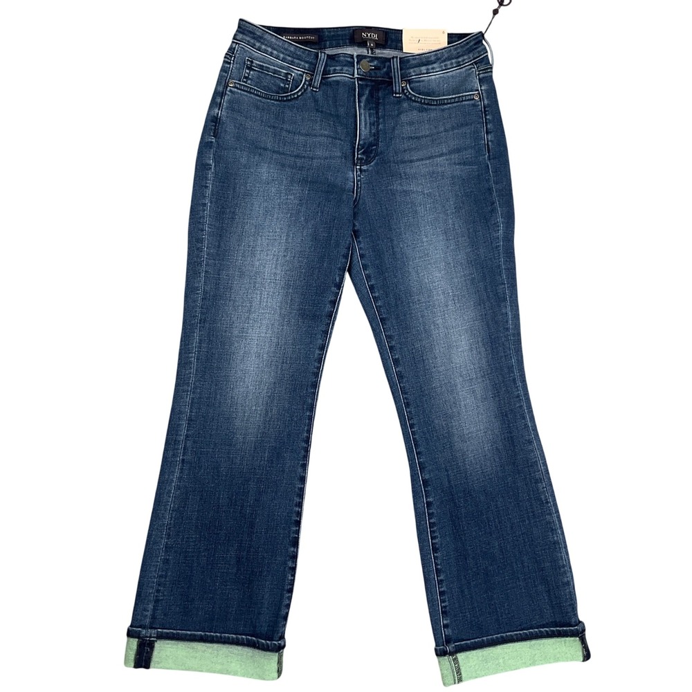 NYDJ Barbara Ankle Jeans Women 6 Bluewell Bootcut Contrast Cuff MATKBA8385